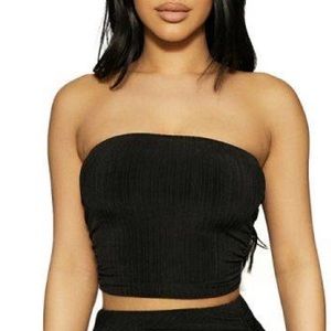 Naked Wardrobe The Tube Crop Top in Black